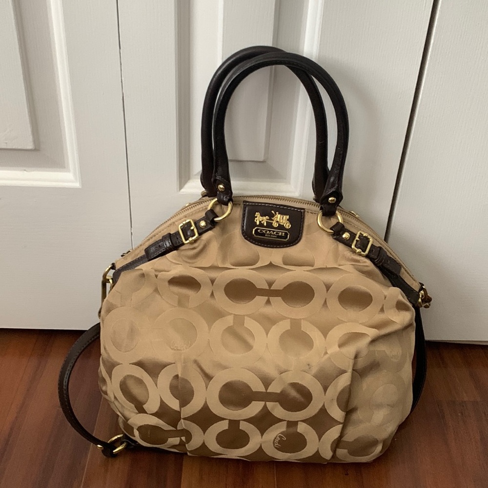 Coach Maddison satchel in signature fabric.